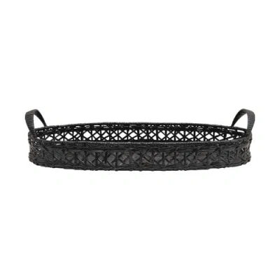 Storied Home Decorative Hand-woven Rattan Tray With Handles, Black