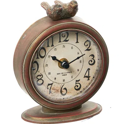 Storied Home Decorative Mantel Clock With Bird In Brown