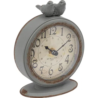Storied Home Decorative Mantel Clock With Bird In Gray