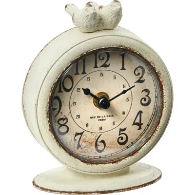 Storied Home Decorative Mantel Clock With Bird In Neutral