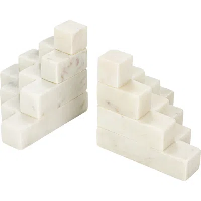 Storied Home Decorative Marble Stairstep Bookends In White