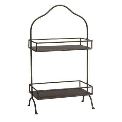 Storied Home Decorative Metal 2 Tier Tray With Handle In Black
