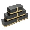 Storied Home Decorative Metal Boxes With Lid, Black With Gold Band, Set Of 3 In Black