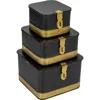 Storied Home Decorative Metal Boxes With Lid, Black With Gold Band, Set Of 3 In Black