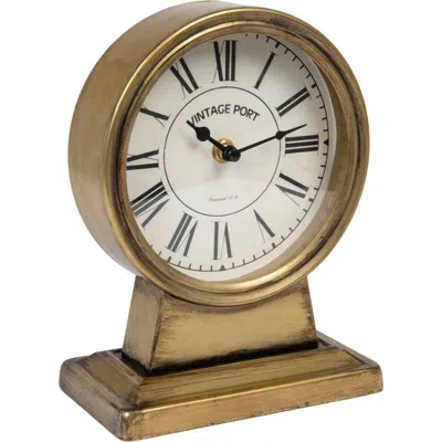Storied Home Decorative Metal Mantel Clock, Gold Finish