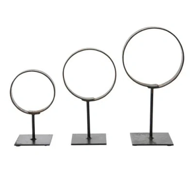 Storied Home Decorative Modern Found Metal Rings On Stands, Set Of 3 In Black