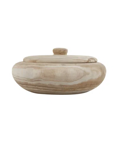Storied Home Decorative Natural Paulownia Wood Container With Lid In Brown