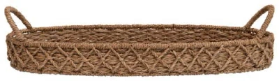 Storied Home Decorative Oval Woven Seagrass Tray With Handles In Brown