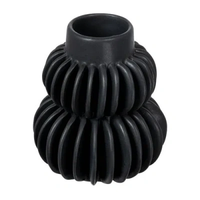 Storied Home Decorative Pleated Stoneware Vase, Black