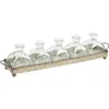 Storied Home Decorative Rectangular Metal Tray With Handles And 5-piece Glass Vases, Distressed Grey In Gray