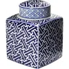 Storied Home Decorative Square Ceramic Ginger Jar With Lid And Various Patterns, Blue And White In Blue
