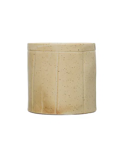 Storied Home Decorative Stoneware Crock With Line Detail In Tan