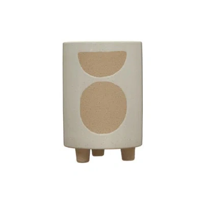 Storied Home Decorative Stoneware Footed Planter With Circle Design In Neutral