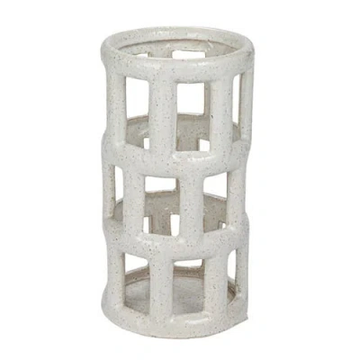 Storied Home Decorative Stoneware Lantern Candle Holder With Cut-outs In Gray