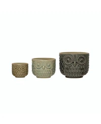 Storied Home Decorative Stoneware Owl Containers In Multicolored