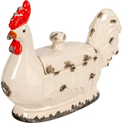 Storied Home Decorative Stoneware Rooster Container With Lid And Distressed Finish, Multicolor In Neutral