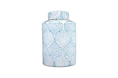 Storied Home Decorative Tall Ceramic Ginger Jar With Lid, Blue And White