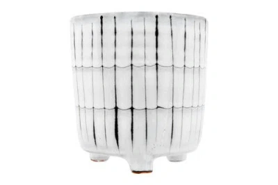 Storied Home Decorative Terra-cotta Planter With Striped Design In White