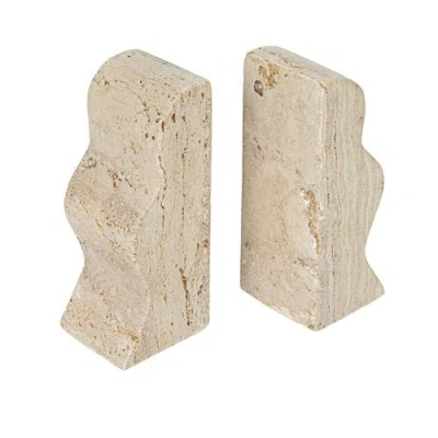 Storied Home Decorative Travertine Wave Bookends, Natural In Neutral