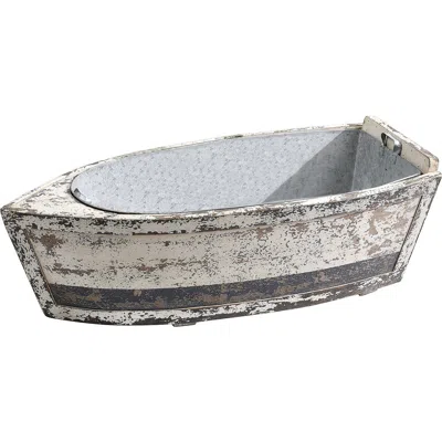 Storied Home Decorative Wood Boat With Tin Insert In White