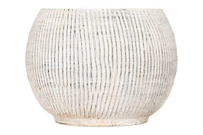 Storied Home Distressed Cream Terracotta Planter With Fluted Texture In White