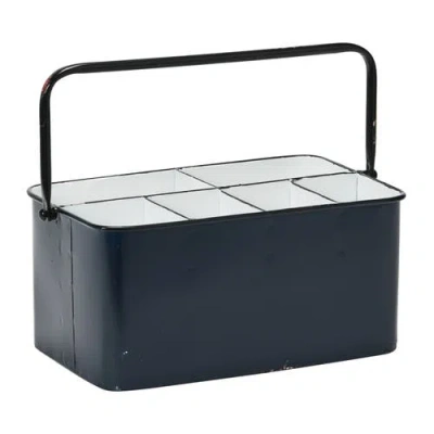 Storied Home Distressed Metal Storage Caddy With 6 Compartments And Handle, Blue And White