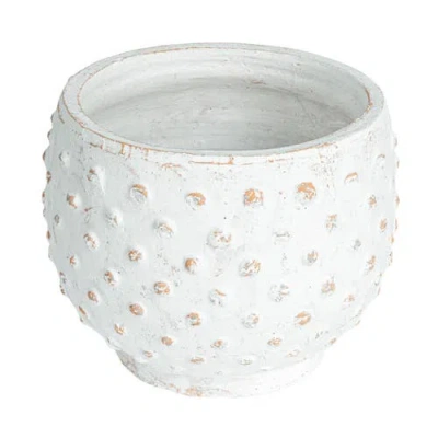 Storied Home Distressed Terra Cotta Hobnail Planter, White