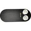 Storied Home Elegant Mango Wood Tray With 2-piece Marble Bowls And A Gold Finish Stainless Steel Spo In Black