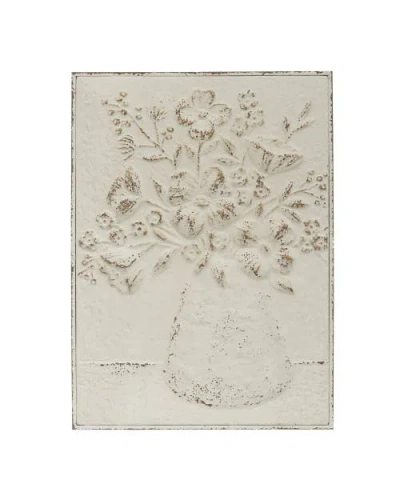Storied Home Embossed Metal Wall Art With Flowers In Neutral