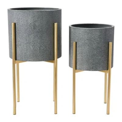 Storied Home Embossed Planters With Stands In Gray