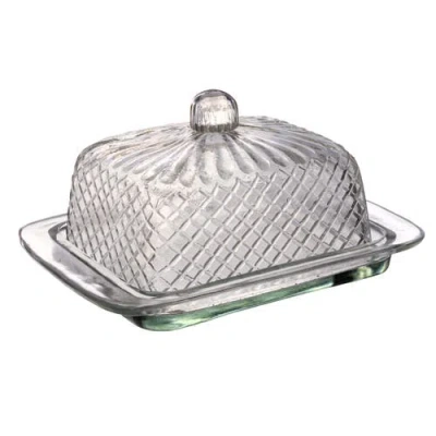 Storied Home Embossed Rectangular Reclaimed Glass Butter Dish In Transparent