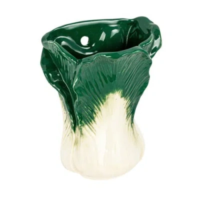 Storied Home Embossed Stoneware Cabbage Shaped Wall Vase Planter In Green