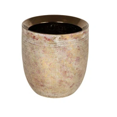 Storied Home Embossed Textured Stoneware Planter, Metallic Gold