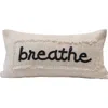 Storied Home Embroidered Lumbar Pillow With Eyelash Fringe And "breathe" Design In Gray