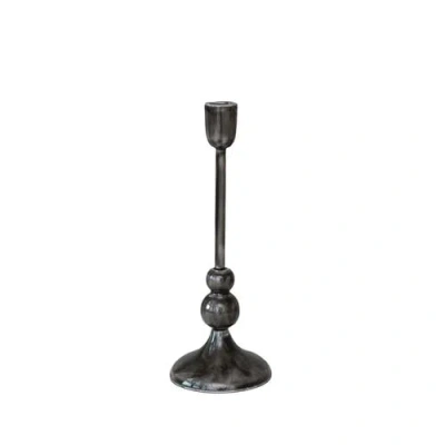 Storied Home Enameled Aluminum Taper Holder, Gunmetal Color In Black