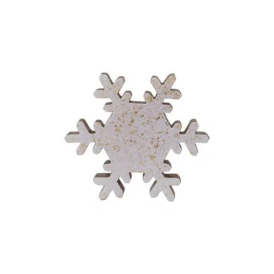 Storied Home Enameled Mango Wood Snowflake With Gold Splatter, Cream & Gold In Brown