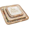 Storied Home Enameled Mango Wood Trays With Kitchenware Pattern, Set Of 3 In White