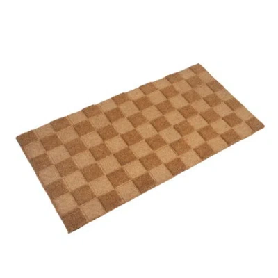 Storied Home Engraved Coir Doormat With Checkerboard Print And Pvc Back, Natural In Brown