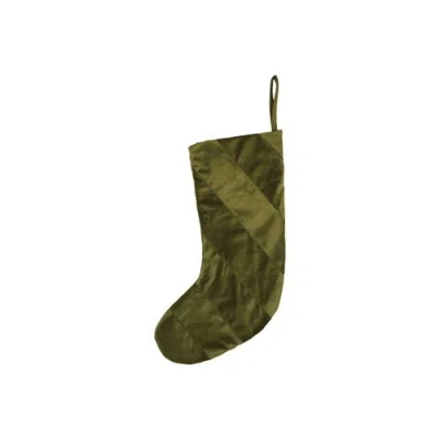 Storied Home Fabric Velvet Striped Stocking, Green