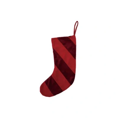 Storied Home Fabric Velvet Striped Stocking, Red