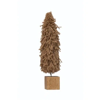 Storied Home Fabric Yarn Tree With Wood Block Base In Brown