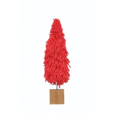 Storied Home Fabric Yarn Tree With Wood Block Base, Hot Pink In Red