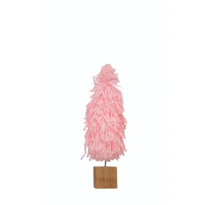 Storied Home Fabric Yarn Tree With Wood Block Base, Pink In Purple