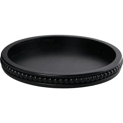 Storied Home Farmhouse Decorative Round Wood Tray With Hobnail Edge, Black