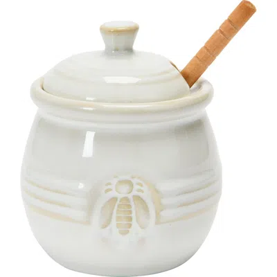 Storied Home Farmhouse Embossed Honey Pot With Honey Dipper In White