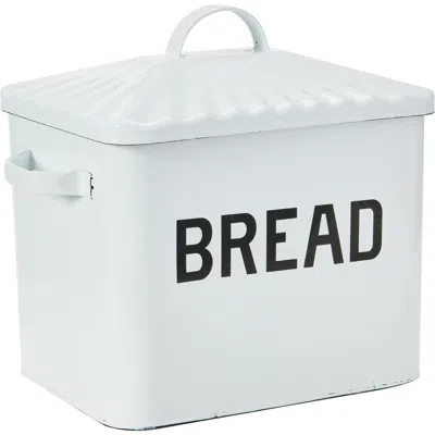 Storied Home Farmhouse Enameled Metal Bread Box With "bread" Message, White And Black