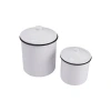 Storied Home Farmhouse Enameled Metal Canisters With Lids, White And Black, Set Of 2 Sizes In White