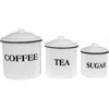 Storied Home Farmhouse Enameled Metal Containers With "coffee", "tea", And "sugar" Messages, White A In White