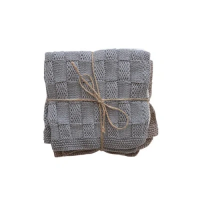 Storied Home Farmhouse Square Cotton Blend Dish Towels, Set Of 3 In Gray