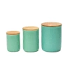 Storied Home Farmhouse Stoneware Canisters With Honeycomb Design And Wood Lids, Mint Green And Natur In Green